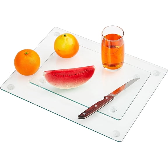 2 Park Tempered Glass Cutting Board for Kitchen, Clear Kitchen Board for Countertop, Non-Slip Chopping Board, Scratch, Heat, and Shatter Resistant Glass Cutting Board, Easy to Clean, 12x16"&12x8"