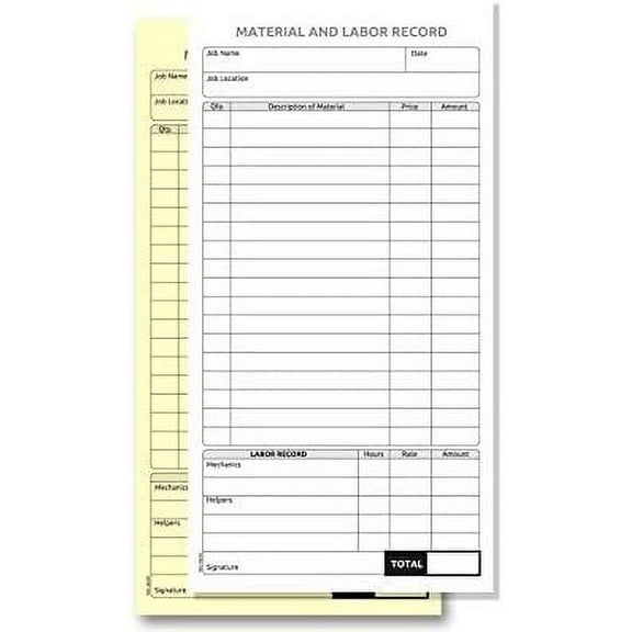 2 Part Carbon-Less Material & Labor Record Books 5 Books