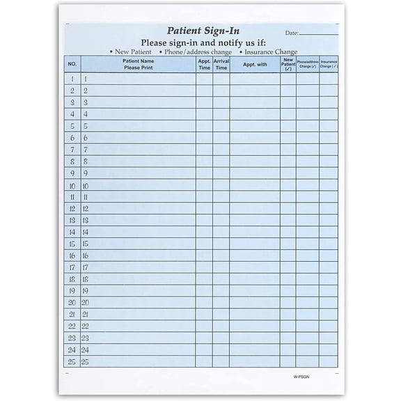 2 Part Carbonless Patients Sign in Forms 50