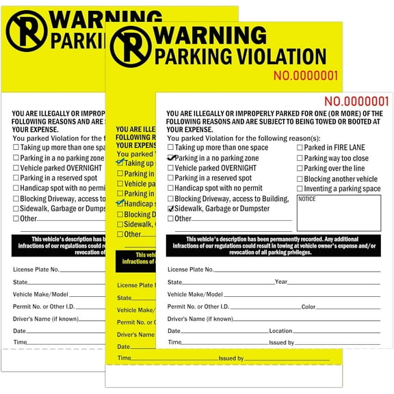 2 Part Carbonless Perforated Numbered Parking Violation Warning Book 6x4Inch Tow Warning Tickets for Car Window 50pcs
