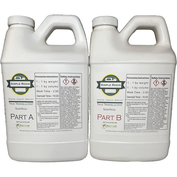 2 Part Polyurethane Casting Resin - Easy to Tint and Pigment - 3 Minute Gel time - ~15 Minute demold time - Semi Rigid Plastic Feel - 70 Shore D Hardness (16 lb (1 Gallon)