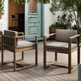 thumbnail image 1 of 2 Patio Dining Armchairs - Comfortable Back And Arm Support Strong Wood Structure Foam Seat Cushion Brown & Grey Easy Install Procedure Managed Efficiently Of 2 For Seating With Material Thick, 1 of 7