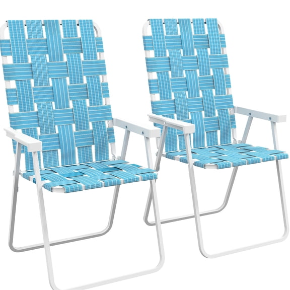 Of 2 Patio Folding Chairs, Classic Camping Chairs For Outdoors. Portable Lawn Garden, Pool. Blue Armrest With Stable Structure 2 Outdoor Camping. Seats Pool, Backyard. Sturdiness Quality
