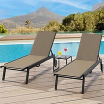2 Patio Textile Chaise Lounge Chairs with Side Table, Outdoor Chaise Lounge Set, 5-Level Backrest Pool Loungers On Wheel, Sunbathing Chair for Outdoor Yard, Lawn, Pool, Porch, Beach, Garden