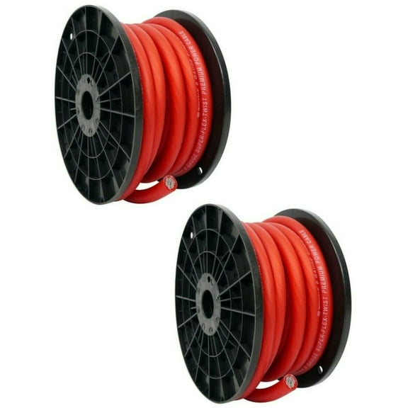 2 Patron SPW-0-50RD 1/0 Gauge 50 FT Xtreme Twisted Power/Ground Battery Wire Cables Set Red