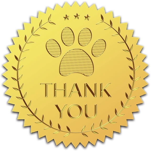 2" Paw Print Gold Foil Embossed Stickers Thank You Certificate Seals Self Adhesive Sticker 100Pcs Decor Labels for Wedding Invitation Graducation Certificates Envelopes Diplomas Gold