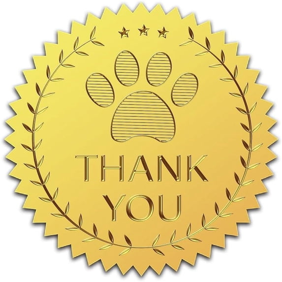 2" Paw Print Gold Foil Embossed Stickers Thank You Certificate Seals Self Adhesive Sticker 100Pcs Decor Labels for Wedding Invitation Graducation Certificates Envelopes Diplomas DIY