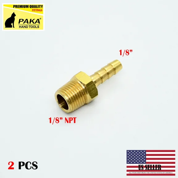 2 Pc- 1/8" Hose Barb X 1/8 Male Npt Brass Pipe Fitting Npt Thread Gas Fuel Water