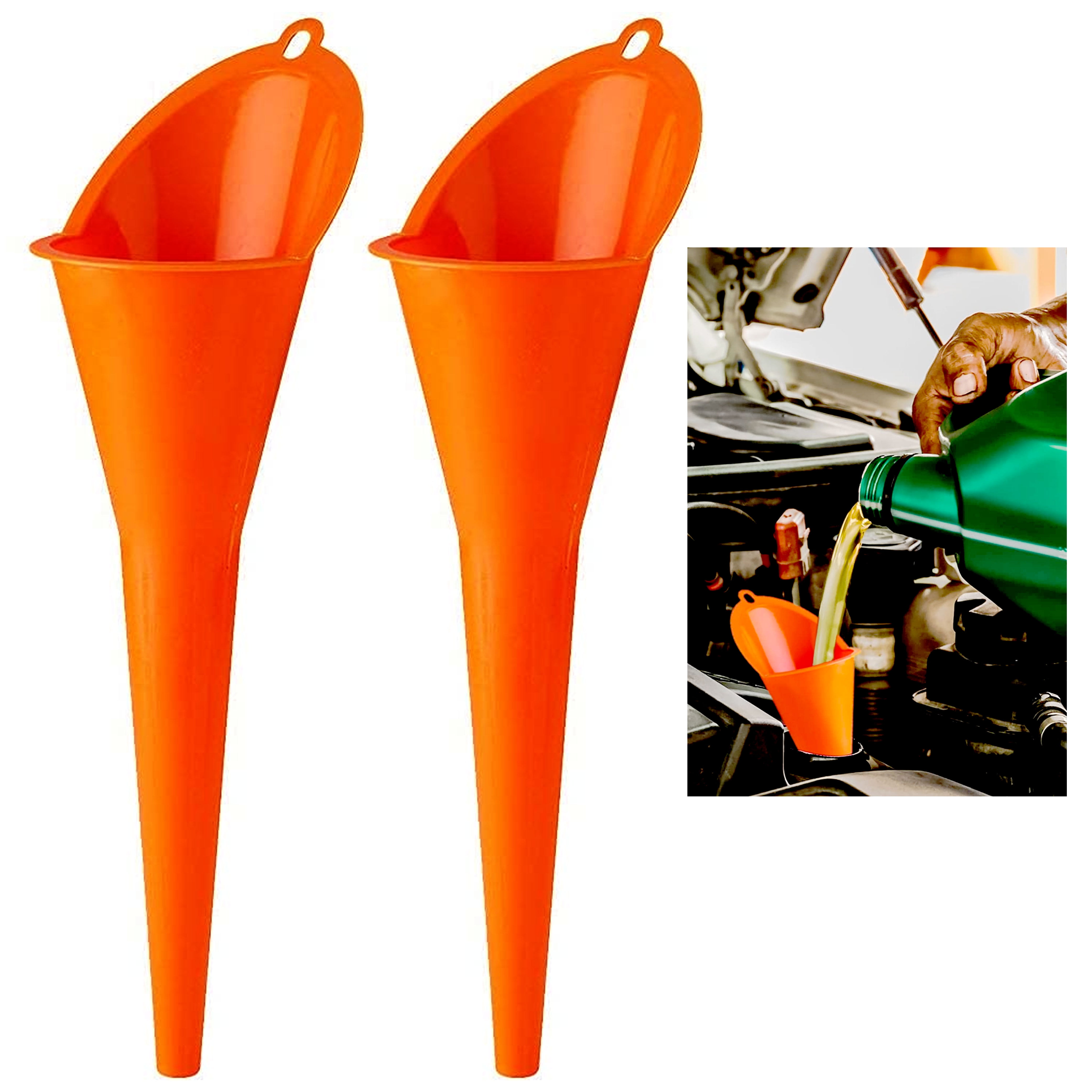 2 Pc 11" Long Neck Stem Funnel Transmission Filler Engine Oil Liquid