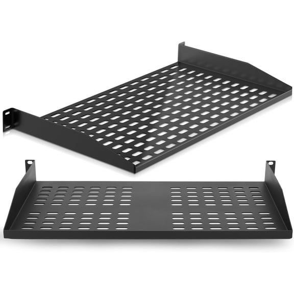 2-Pc 1U Server Rack Shelf, Vented Shelves for Good Air Circulation, Cantilever Mount, Wall Mount Rack, Universal Device, Cabinet Shelf, Computer Case Mounting Tray, Black- PLRSTN14UX2