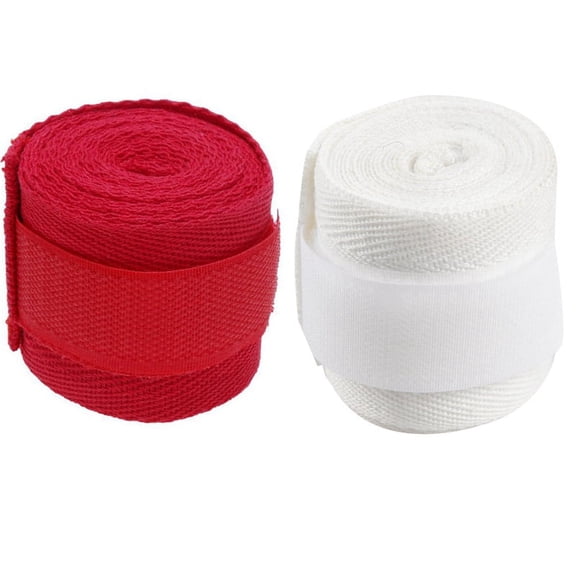 2 Pc 2.5M Eslatic Cotton Sports Strap Boxing Bandage for Muay Thai Taekwondo Hand Gloves Wraps Red & White
