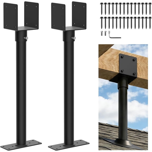 2 Pc 3.6" Heavy Duty Saddle Roof Riser Brackets for Patio Pergolas, 18" High Riser, Adjustable Black Powder-Coated Fit 4x4, 4x6 Lumber Gazebos/Balconies