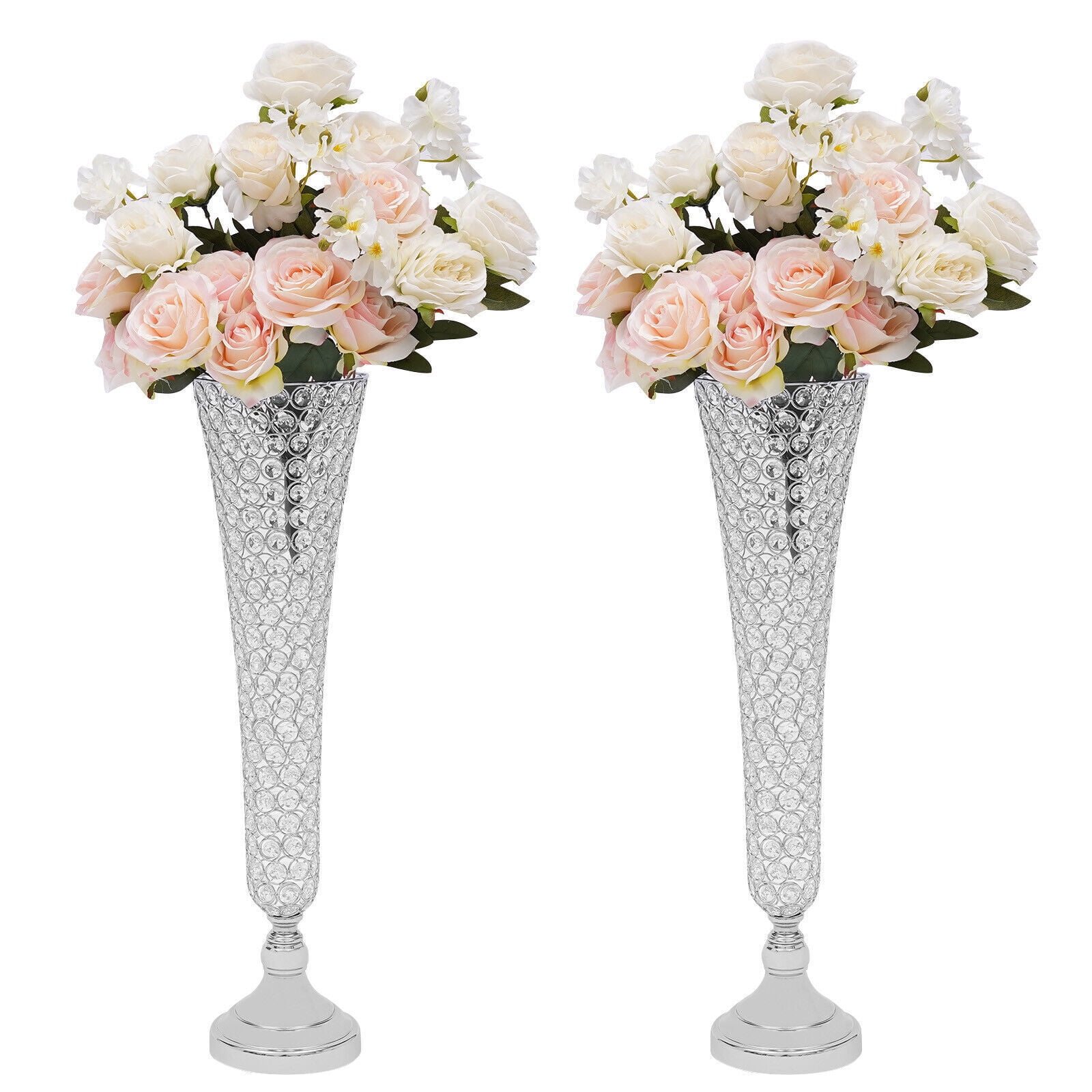2 Pc 53cm Silver Crystal Trumpet Flower Vase Wedding Stage Decoration ...