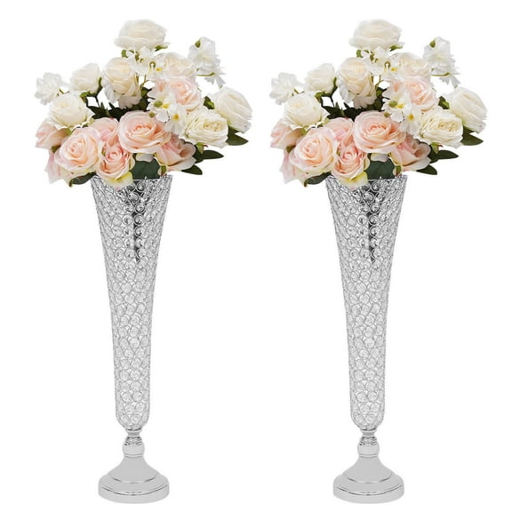 2 Pc 53cm Silver Crystal Trumpet Flower Vase Wedding Stage Decoration Vases Rack