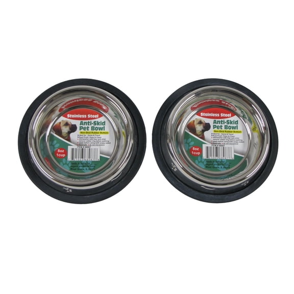 2 Pc 8oz Stainless Steel Non-Slip Rubber Base Small Toy Dog Pet Food Water Bowls