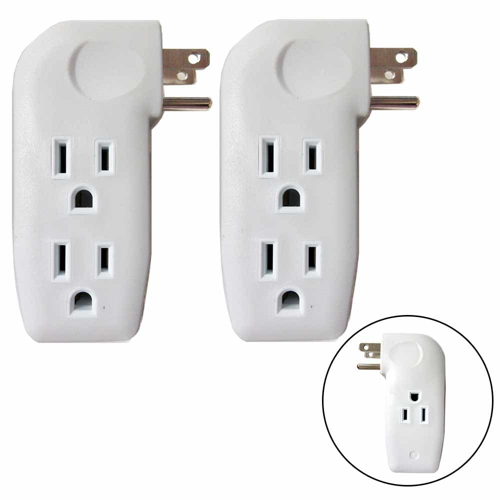 2 Pc AC Adapter 3 Outlet Prong Electrical Power Grounded Wall Socket Tap Indoor