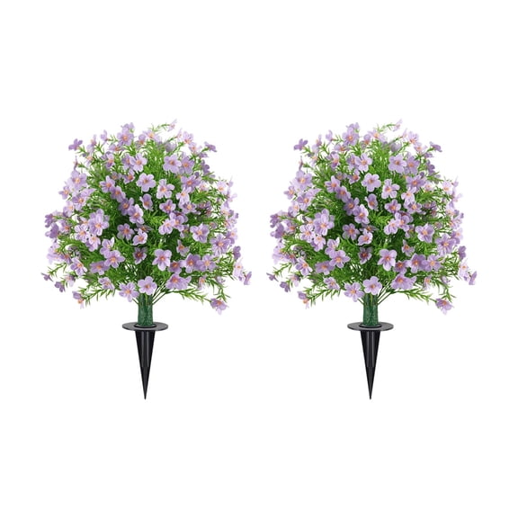 2-Pc Artificial Flower Bushes with Ground Spike, Weatherproof Faux Plants for Home Porch Garden Decor Multicolor