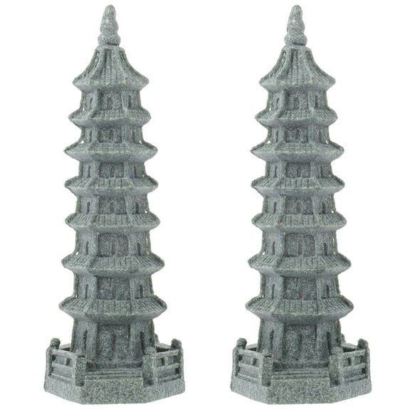 2 Pc Asian Garden Decor Tabletop Bonsai Lantern Pagoda Statue Home Accents