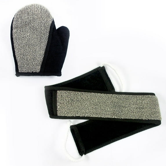 2 Pc Bath Glove Back Strap Wash Exfoliating Body Scrub Sponge Loofah Scrubber