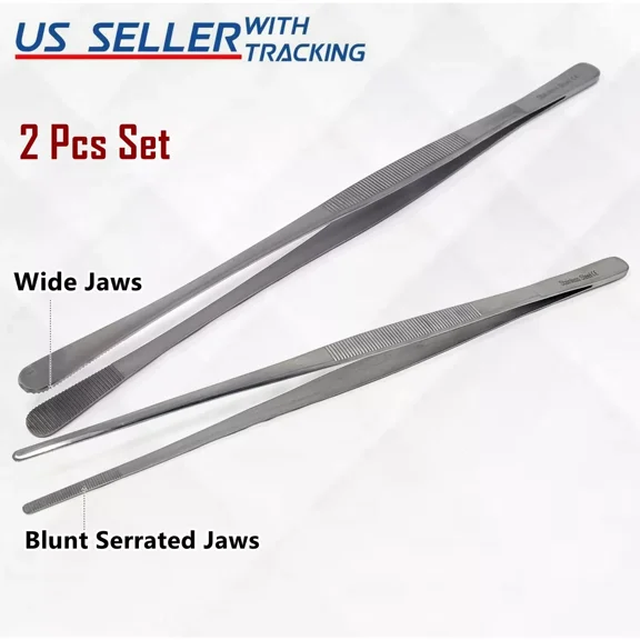 2 Pc Bbq Grill Tweezer 12" Long Food Tongs Stainless Steel Kitchen Chef Diy Tool