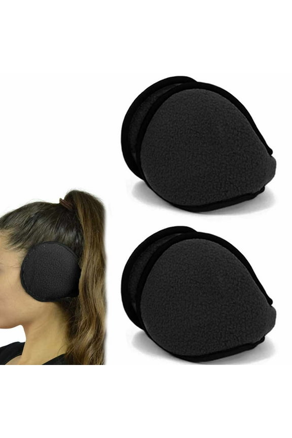2 Pc Black Ear Muff Wrap Warmers Winter Earmuff Basic Polar Fleece Soft Unisex