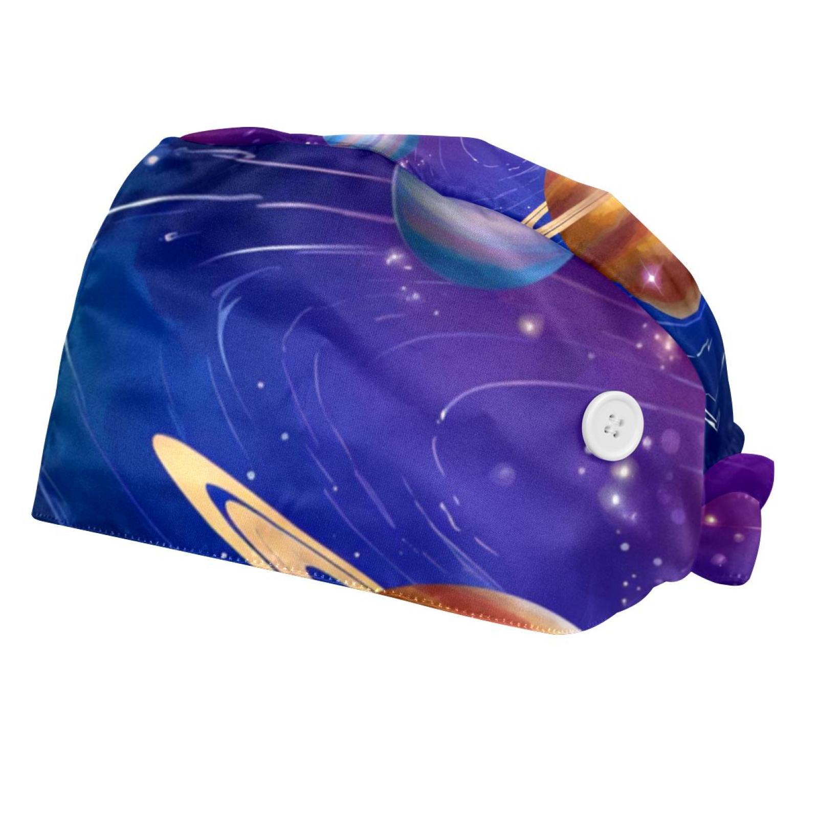 2Pc Bouffant Nurse Hats,Workout Hat with Buttons and Cotton Sweatband