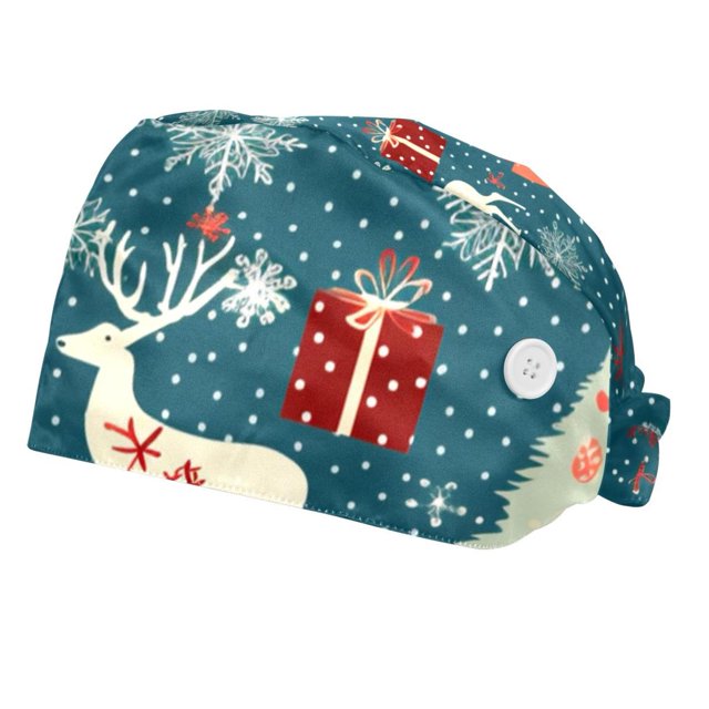 2Pc Bouffant Nurse Hats,Workout Hat with Buttons and Cotton Sweatband