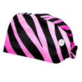 2Pc Bouffant Nurse Hats,Workout Hat with Buttons and Cotton Sweatband,Pink Zebra Stripes