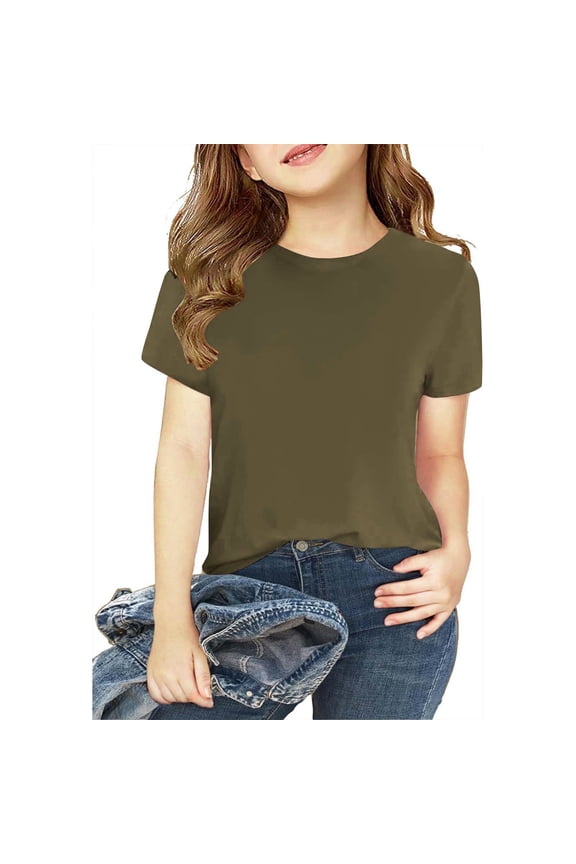 2 Pc Child Cotton Tee Shirts, Boys Girls Solid T Shirts, Child Crew Neck Tops Summer Short Sleeve Tees for Teens Brown 2Y
