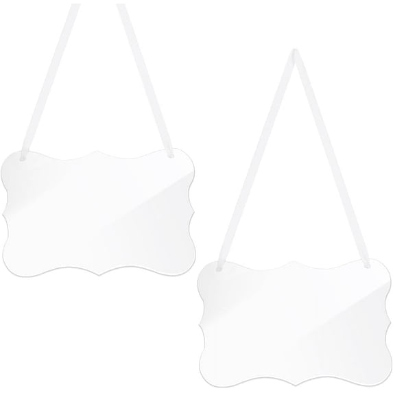 2 Pc Clear Acrylic Hanging Sign 8.86x5.79 DIY Blank Names Card Labels for Elegant Wedding Chair Signs with White Satin Ribbon for Wedding Dinner Parties Food Signs Banquet Events