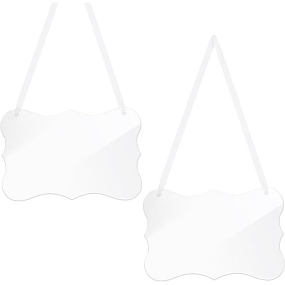 2 Pc Clear Acrylic Hanging Sign 8.86x5.79 DIY Blank Names Card Labels for Elegant Wedding Chair Signs with White Satin Ribbon for Wedding Dinner Parties Food Signs Banquet Events