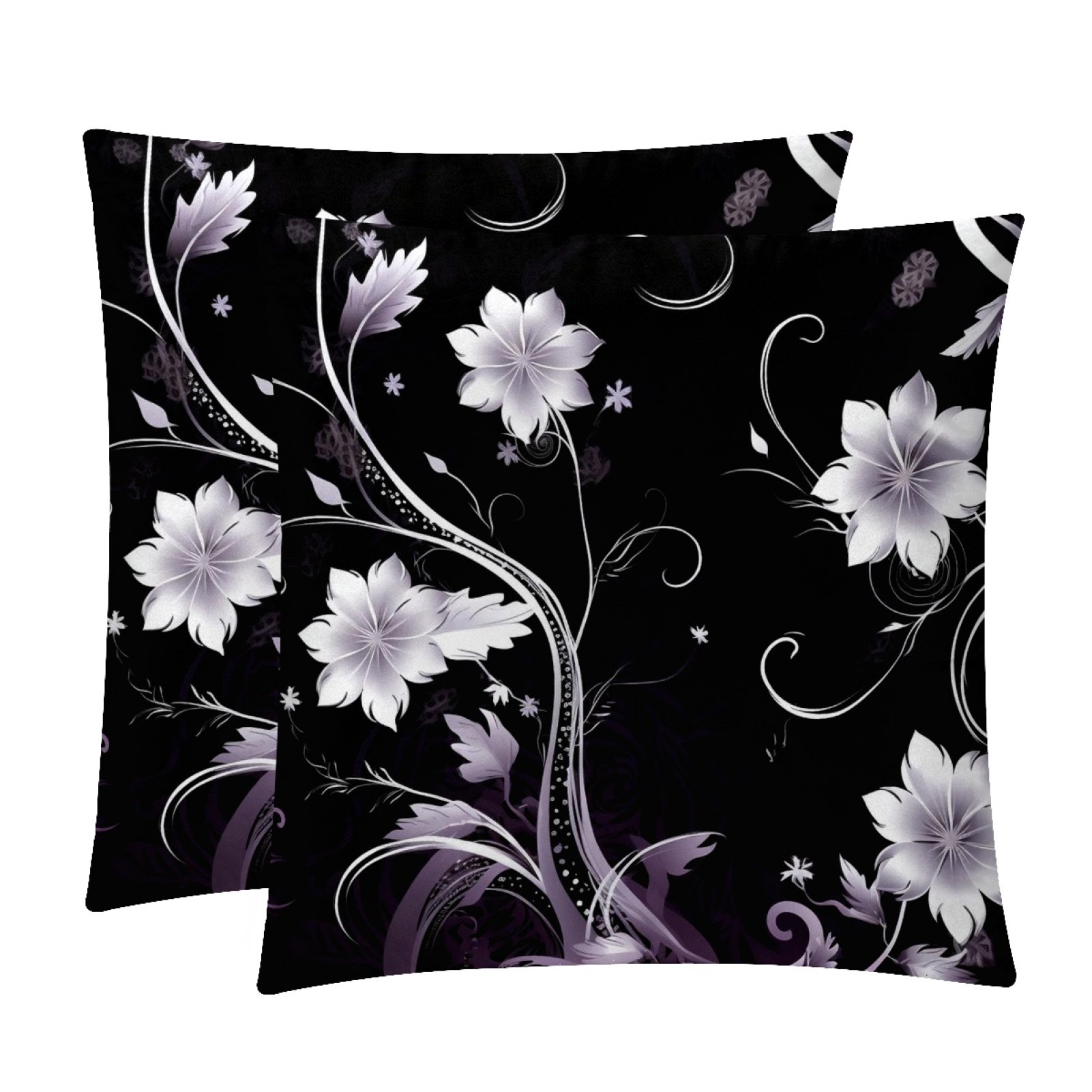 2Pc Decorative Pillow Covers,Throw Pillow Covers 20x20 in,Black Butterfly Floral Print