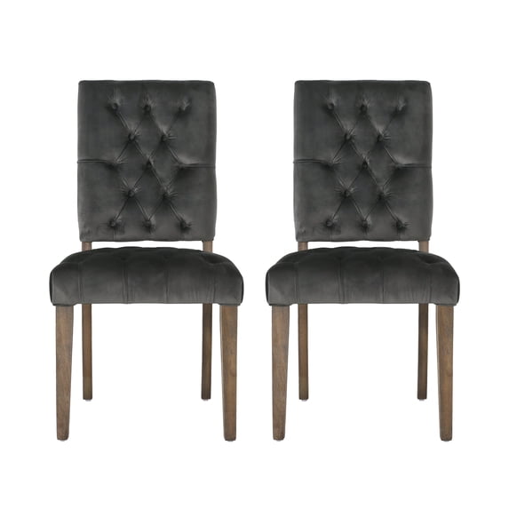 2-Pc Dining Chair Set - Classic Button-Tufted Upholstered Chairs with Weathered Wood Legs for a Contemporary Look