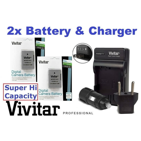 2-Pc EN-EL14a Battery & Fast Charger For Nikon D3100 D3200 D3300 D3400 D5100 D5200 D5300 D5500 Df P7000 P7100 P7700 P7800