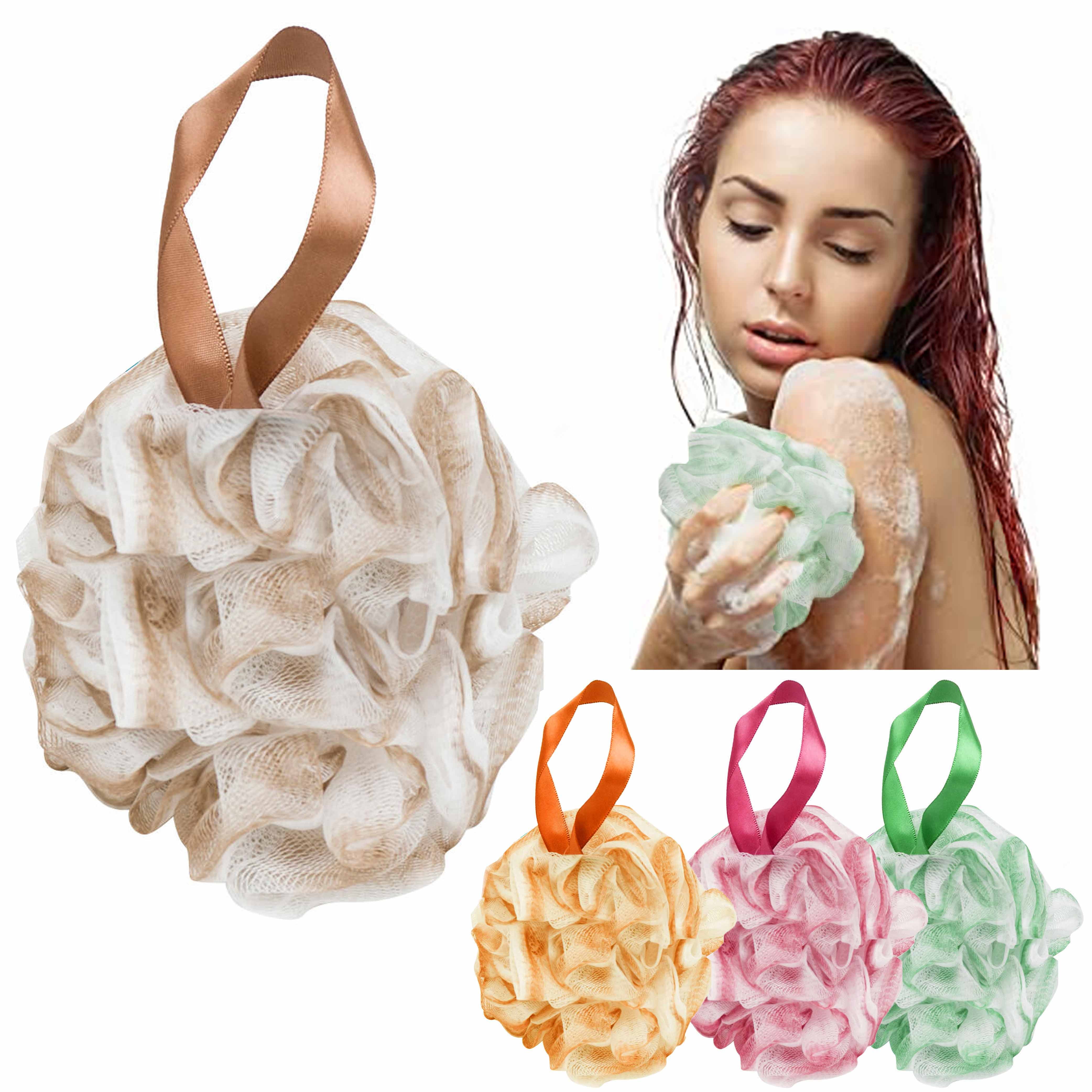 2 Pc Exfoliating Bath Sponges Scrubber Shower Puff Loofah Mesh Ball