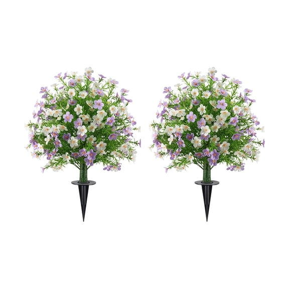 2-Pc Fake Flower Shrubs with Ground Spike, No-Fade Artificial Greenery for Patio Garden Home Decor Multicolor