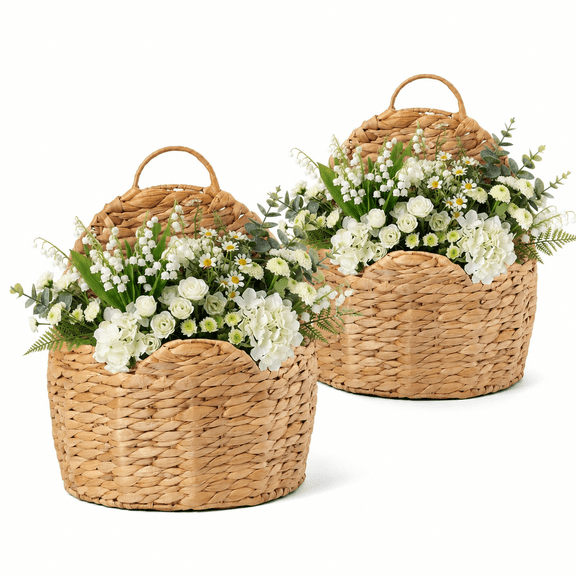 2 Pc Hanging Door Basket Scalloped Wall Baskets For Front Door-l