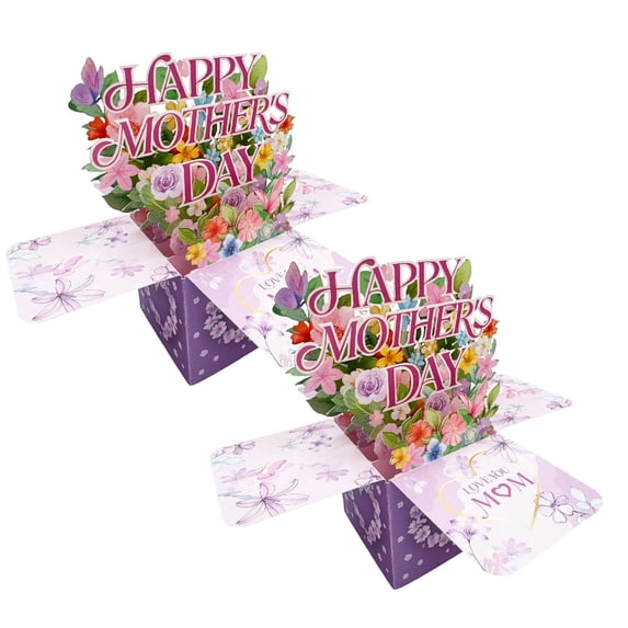 2 Pc Happy Mother's Day Card, 3D Pop-Up Mother's Day Card -Happy Mother's Day Flower Pop-up Card with Envelope and Note Label Included for Mom, grandmother, Any mother figure in your life