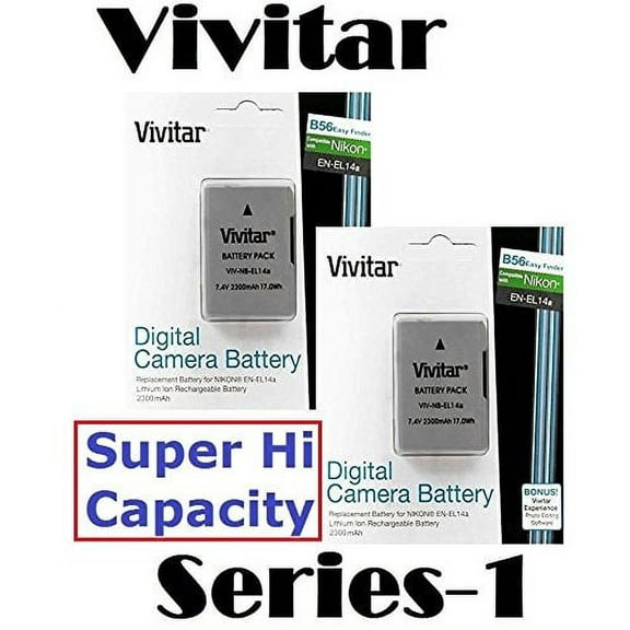 2-Pc Hi Capacity Vivitar 2300mAh EN-EL14a EN-EL14 Li-Ion Battery For Nikon D3400