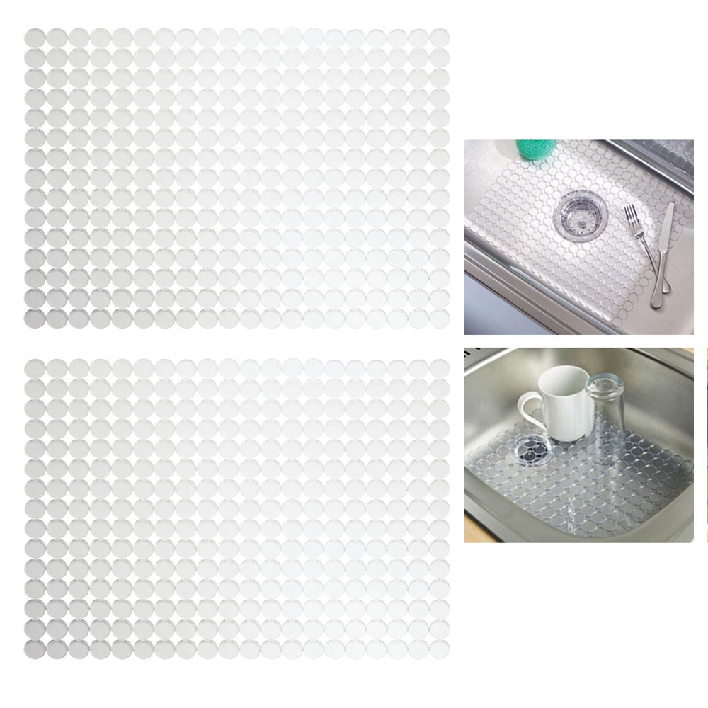 2 Pc Kitchen Sink Mat Clear Decorative Dish Protector Pad Circle Design