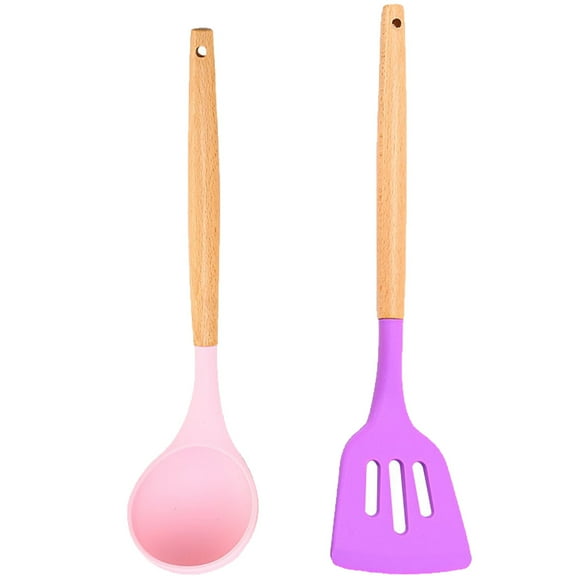 2 Pc Kitchen Utensil Set, Easy to Clean Wooden Kitchen Utensils, Cooking Utensils for Nonstick CookwareGirl Powder + Lavender Purple