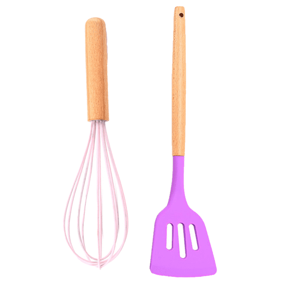 2 Pc Kitchen Utensil Set, Easy to Clean Wooden Kitchen Utensils, Cooking Utensils for Nonstick CookwarePink + Lavender Purple
