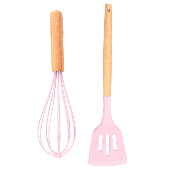 2 Pc Kitchen Utensil Set, Easy to Clean Wooden Kitchen Utensils, Cooking Utensils for Nonstick CookwarePink + girl powder