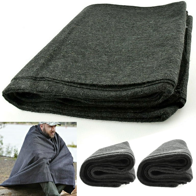 2 Pc Large 2lb Wool Blanket Outdoor Warm Military Emergency Survival  Camping 80 