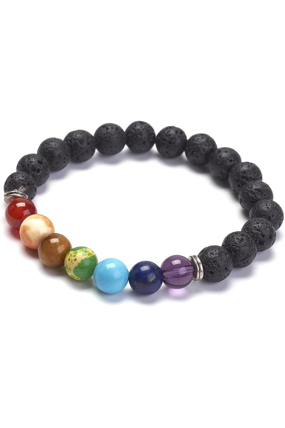 2 Pc Lava Rock Beaded Bracelet Chakra Jewelry Natural Lava Rock Stretch Bracelets with Gemstone and Alloy Beads Multilayered Bracelet Set for Man Women Costume Jewelry Gifts