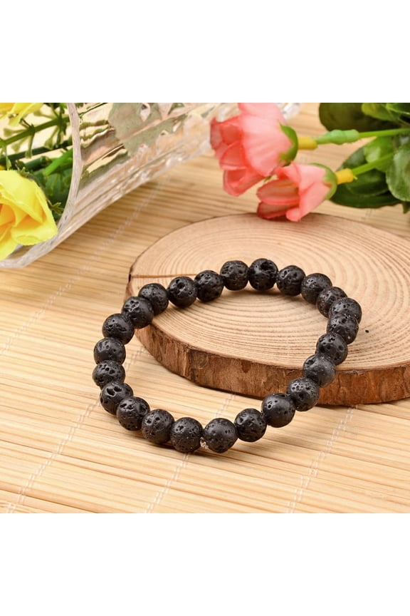 2 Pc Lava Rock Beaded Bracelet Natural Lava Rock Beaded Stretch Bracelets Beaded Strand Stretch Bracelet Multilayered Bracelet Set for Man Women Party Favors Trendy Costume Jewelry Gifts Making DIY