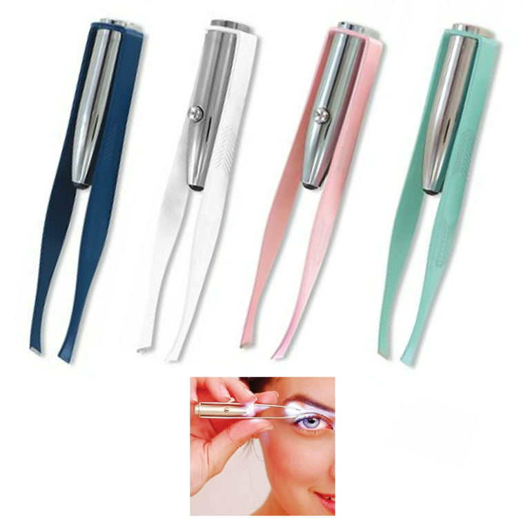 2 Pc Light Up Tweezer Stainless Steel Make Up LED Eyebrow Hair Removal  Lighted