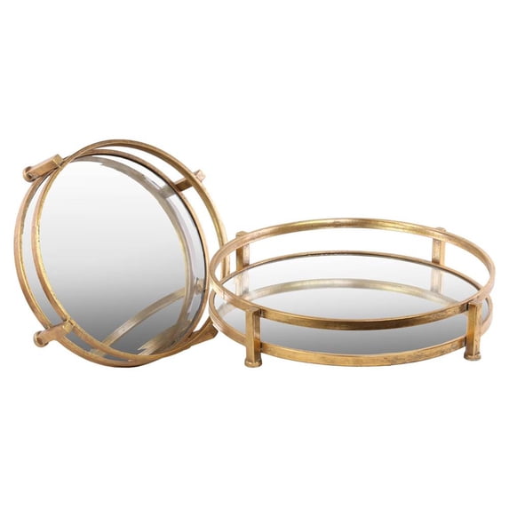 Urban Trends Collection Metal Round Tray, Distressed Metal Finish Gold, Set of Two