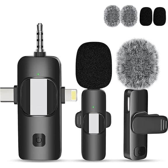 2 Pc Mini Microphone,Wireless Lavalier Lapel Microphone for iphone Android Camera Plug-PlayProfessional Noise Reduction Recording Clip Mic for Creator Interview YouTube Interview TikTok Vlog (K15)