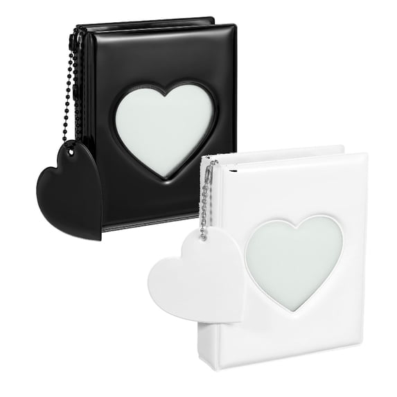 2 Pc Mini Photocard Binder, Mini Photo Album Heart Hollow Card Binders with 32 Pockets Mirror-Like Photocard Binder with Pendant
